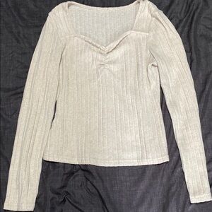 Cream Ribbed Long Sleeve Top